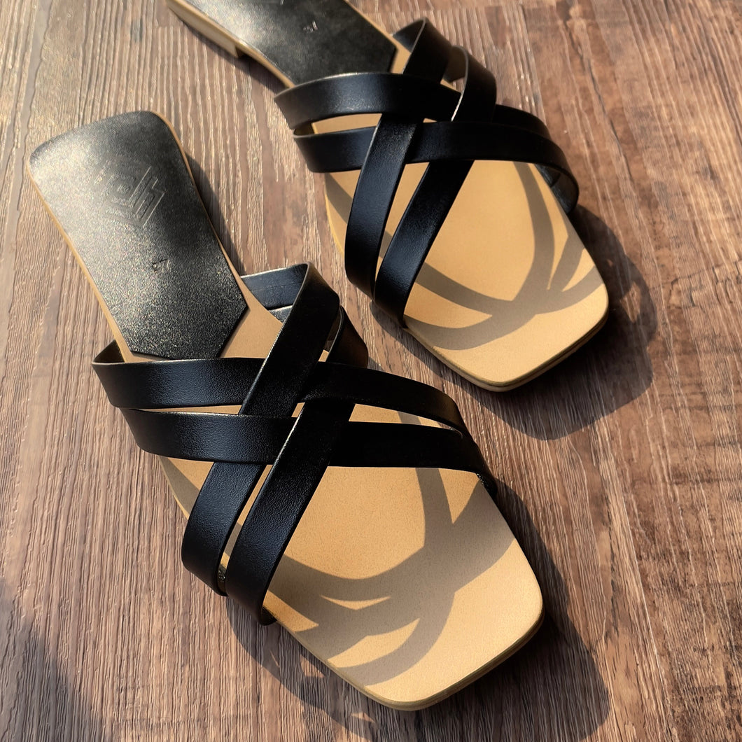 Black Strappy Flats