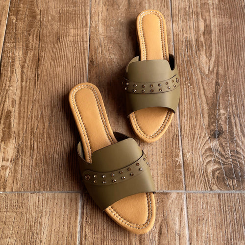 Olive Green Beaded Flats